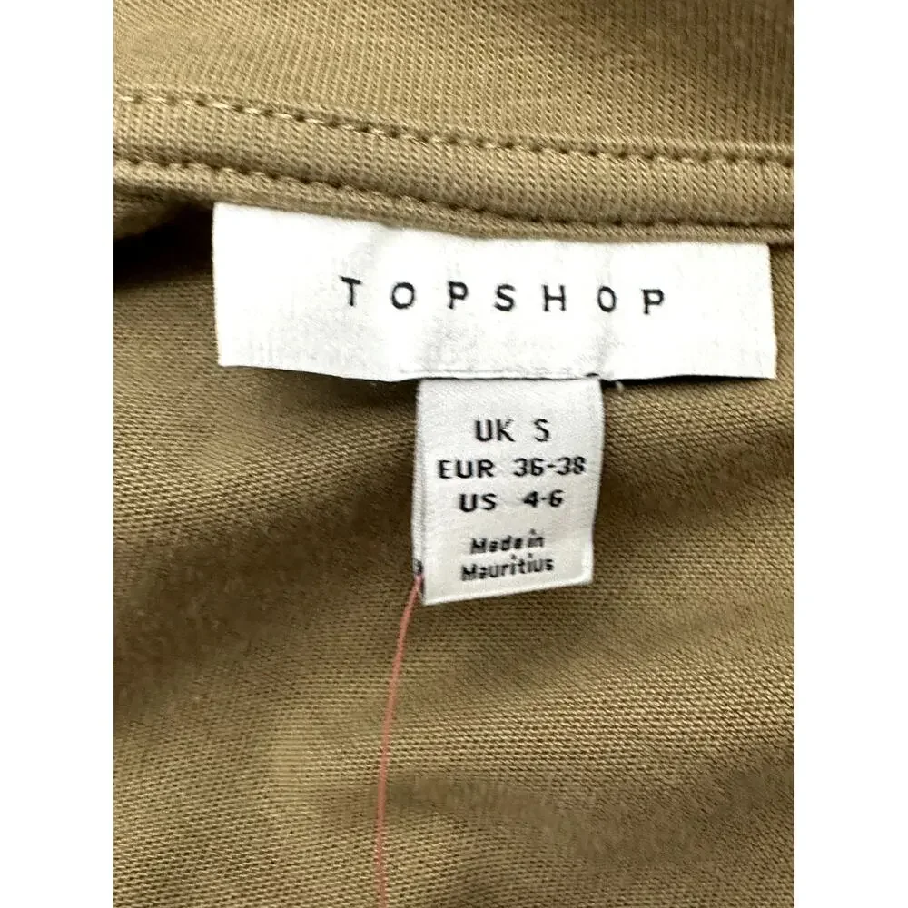 Topshop Shirt Dress Collared V-Neck Long Sleeve Relaxed Fit Beige/Brown 4-6 NWT